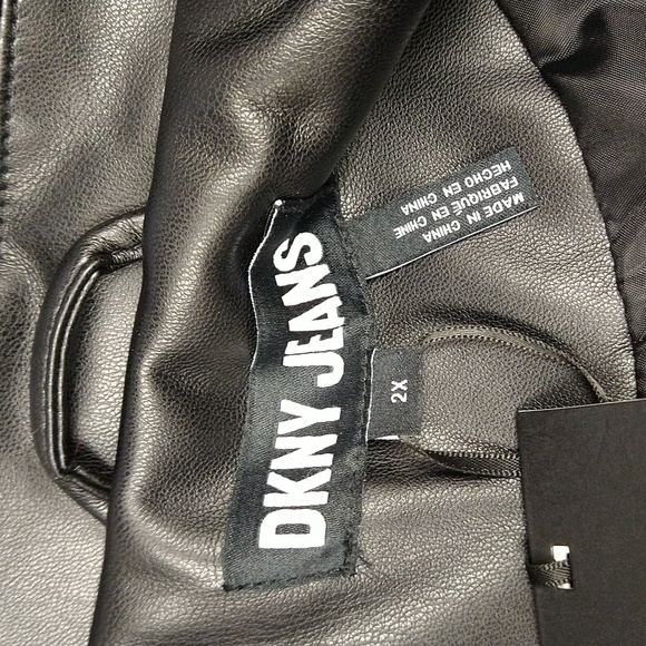 DKNY, black faux leather jacket, size 2X, cropped, button up, NWT, womens - Picture 6 of 10